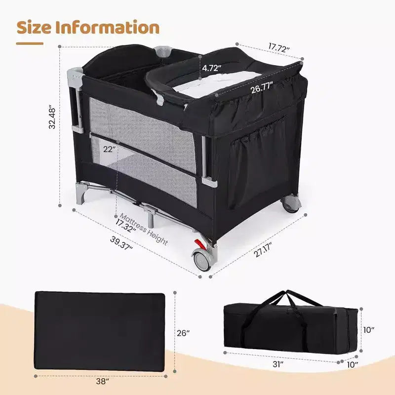 Lit Cododo Bébé Karl Home 5 en 1 avec Table à Langer, Noir