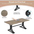 Table à manger rectangulaire moderne Lantine de 63 pouces avec plateau gris et élégants pieds en métal noir, pour 4 à 6 personnes (table seule)
