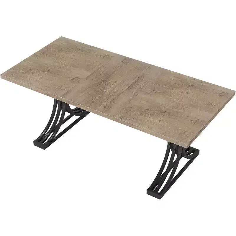 Table à manger rectangulaire moderne Lantine de 63 pouces avec plateau gris et élégants pieds en métal noir, pour 4 à 6 personnes (table seule)