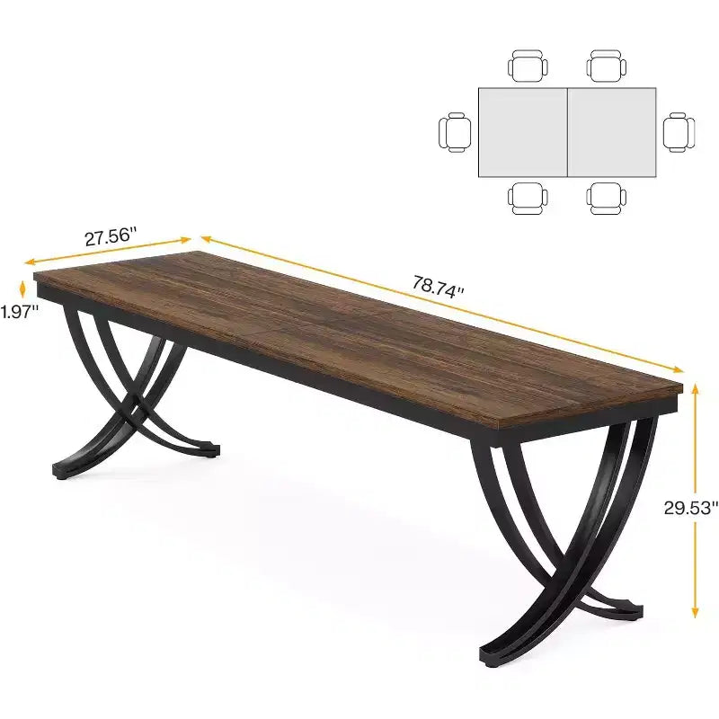 Table à manger rectangulaire Lantine de 198 cm pour 6 à 8 personnes, grande table de ferme en bois pour cuisine ou salle à manger, marron, table uniquement