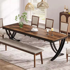 Table à manger rectangulaire Lantine de 198 cm pour 6 à 8 personnes, grande table de ferme en bois pour cuisine ou salle à manger, marron, table uniquement