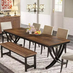Table à manger rectangulaire Lantine de 198 cm pour 6 à 8 personnes, grande table de ferme en bois pour cuisine ou salle à manger, marron, table uniquement