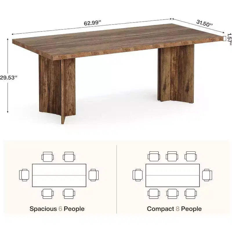 Table de salle à manger de style ferme Lantine de 160 cm pour 4 à 6 personnes, table de cuisine rectangulaire en bois avec pieds robustes pour salle à manger, cuisine, marron vintage