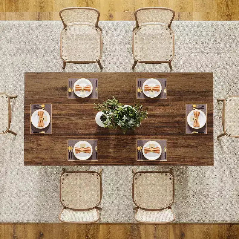 Table de salle à manger de style ferme Lantine de 160 cm pour 4 à 6 personnes, table de cuisine rectangulaire en bois avec pieds robustes pour salle à manger, cuisine, marron vintage