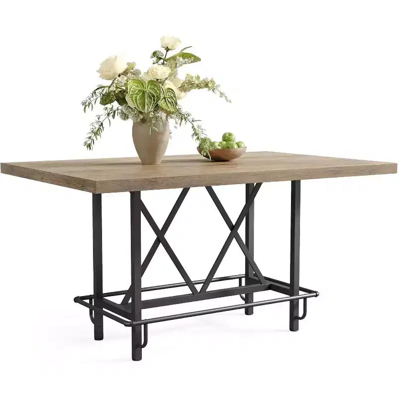 Table de bar industrielle Lantine de 63 pouces avec repose-pieds en métal, table de bistrot à hauteur de comptoir pour cuisine, bar à domicile et réceptions (Gris rustique)