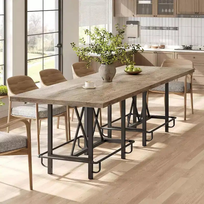 Table de bar industrielle Lantine de 63 pouces avec repose-pieds en métal, table de bistrot à hauteur de comptoir pour cuisine, bar à domicile et réceptions (Gris rustique)