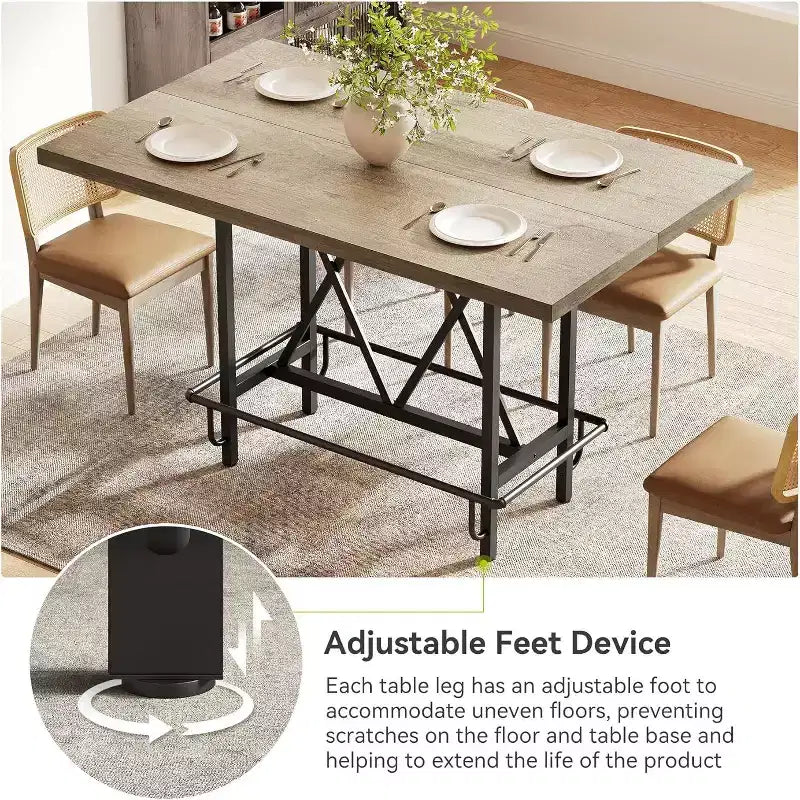 Table de bar industrielle Lantine de 63 pouces avec repose-pieds en métal, table de bistrot à hauteur de comptoir pour cuisine, bar à domicile et réceptions (Gris rustique)
