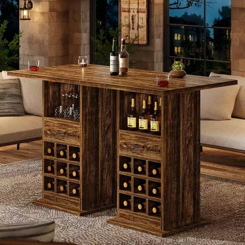 Table de bar carrée Lantine, table de pub cocktail industrielle de 99,9 cm de haut avec porte-bouteilles, meuble de bar pour le salon, la cuisine