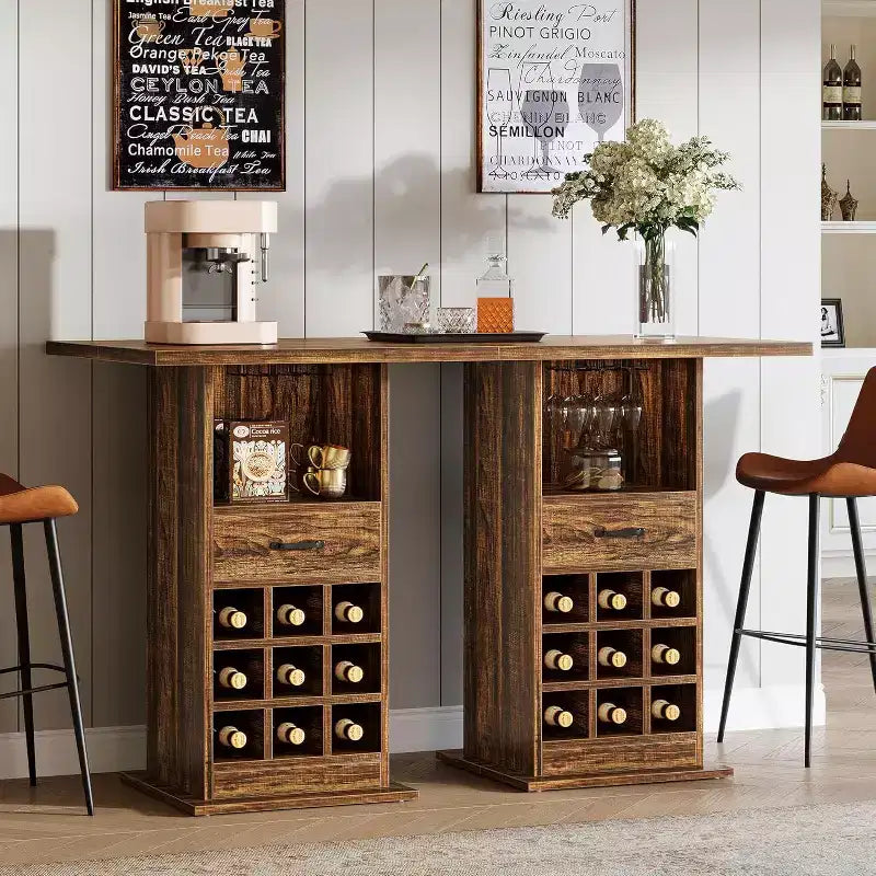Table de bar carrée Lantine, table de pub cocktail industrielle de 99,9 cm de haut avec porte-bouteilles, meuble de bar pour le salon, la cuisine