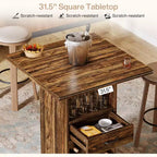 Table de bar carrée Lantine, table de pub cocktail industrielle de 99,9 cm de haut avec porte-bouteilles, meuble de bar pour le salon, la cuisine