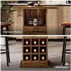 Table de bar carrée Lantine, table de pub cocktail industrielle de 99,9 cm de haut avec porte-bouteilles, meuble de bar pour le salon, la cuisine