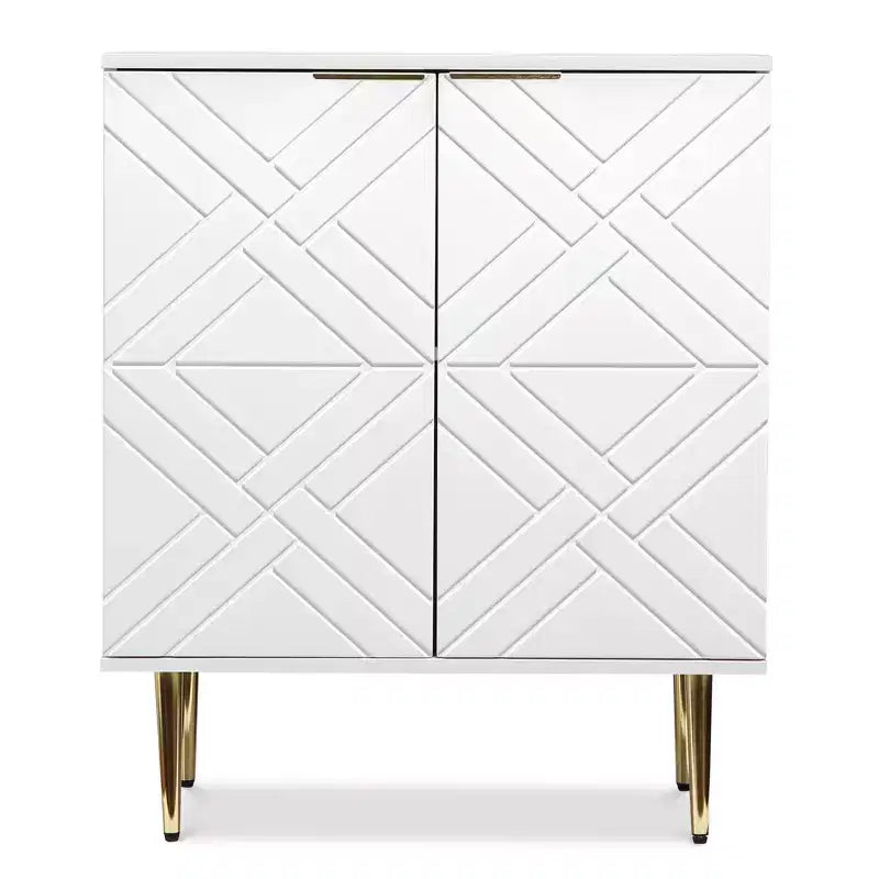 Buffet moderne avec portes gaufrées, poignées et pieds dorés, étagères réglables pour cuisine, salle à manger, salon