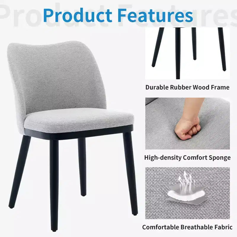 Lot de 2 chaises de salle à manger modernes en tissu rembourré, siège rembourré et pieds en bois robustes, assise confortable pour cuisine, restaurant, salon