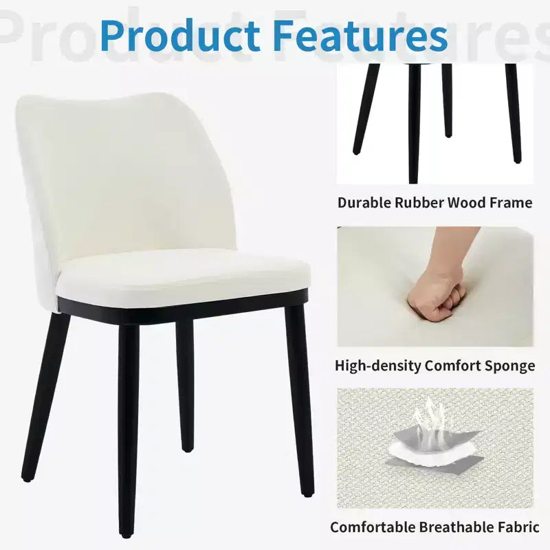 Lot de 2 chaises de salle à manger modernes en tissu rembourré, siège rembourré et pieds en bois robustes, assise confortable pour cuisine, restaurant, salon