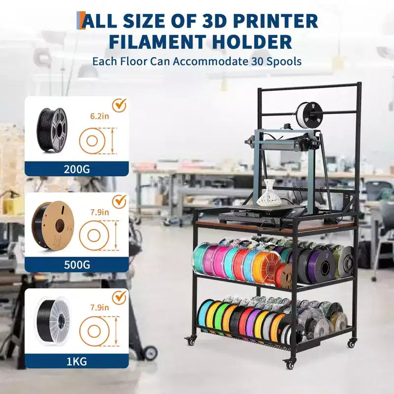 Upgraded 3-in-1 Dual 3D Printer Stand with Storage & Power Hub | Mobile Workstation for Organized Studio & Workshop | Ultimate 3D Printer Table