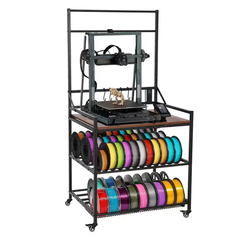 Support amélioré 3-en-1 double pour imprimante 3D avec rangement et hub d'alimentation | Station de travail mobile pour studio et atelier organisés | Table ultime pour imprimante 3D