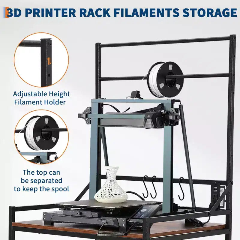 Support amélioré 3-en-1 double pour imprimante 3D avec rangement et hub d'alimentation | Station de travail mobile pour studio et atelier organisés | Table ultime pour imprimante 3D