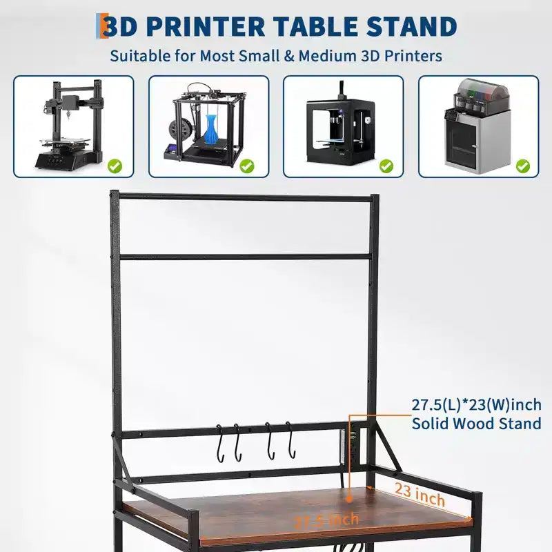Support amélioré 3-en-1 double pour imprimante 3D avec rangement et hub d'alimentation | Station de travail mobile pour studio et atelier organisés | Table ultime pour imprimante 3D
