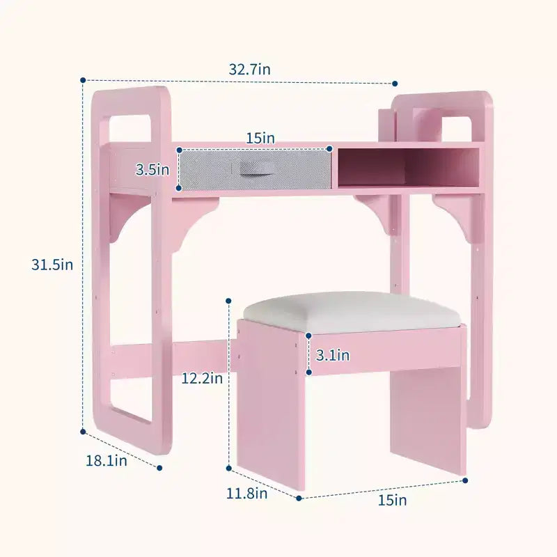 Ensemble bureau et chaise pour enfants, bureau d'étude pour garçons et filles, table d'écriture en bois pour enfants avec tiroirs en tissu et porte-stylo