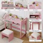 Ensemble bureau et chaise pour enfants, bureau d'étude pour garçons et filles, table d'écriture en bois pour enfants avec tiroirs en tissu et porte-stylo