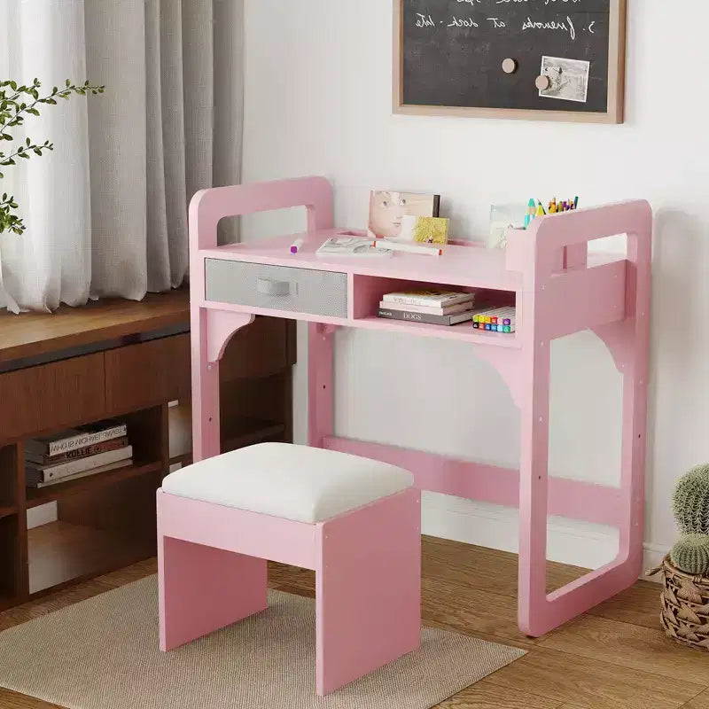 Ensemble bureau et chaise pour enfants, bureau d'étude pour garçons et filles, table d'écriture en bois pour enfants avec tiroirs en tissu et porte-stylo