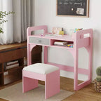 Ensemble bureau et chaise pour enfants, bureau d'étude pour garçons et filles, table d'écriture en bois pour enfants avec tiroirs en tissu et porte-stylo