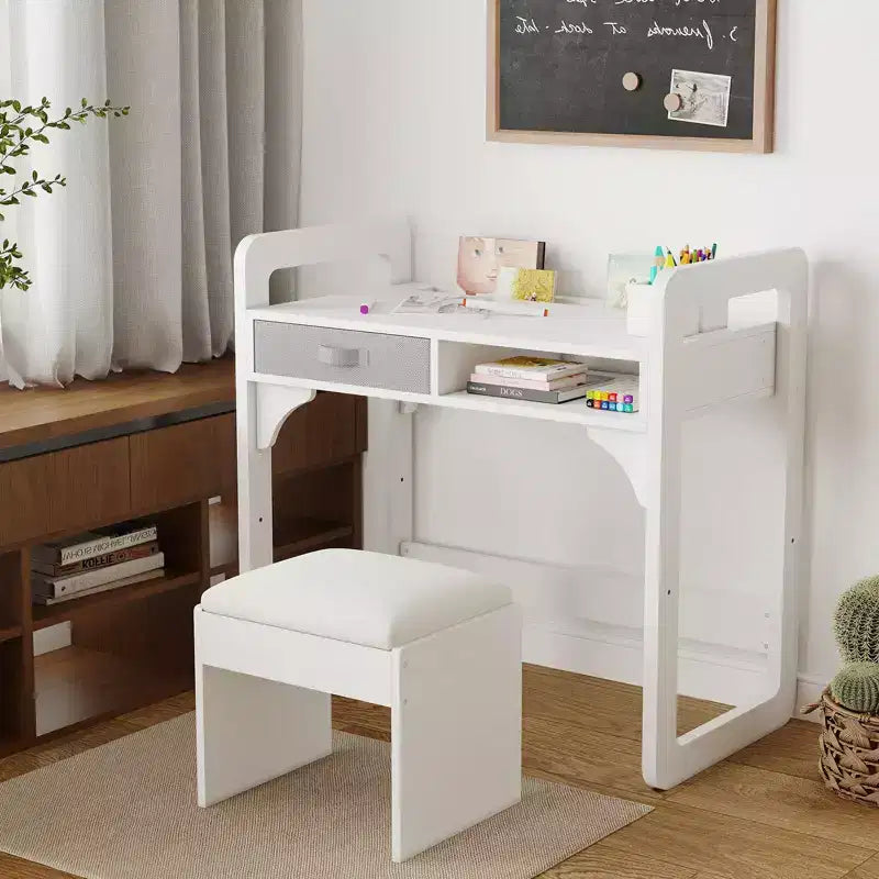 Ensemble bureau et chaise pour enfants, bureau d'étude pour garçons et filles, table d'écriture en bois pour enfants avec tiroirs en tissu et porte-stylo