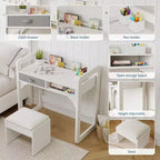 Ensemble bureau et chaise pour enfants, bureau d'étude pour garçons et filles, table d'écriture en bois pour enfants avec tiroirs en tissu et porte-stylo