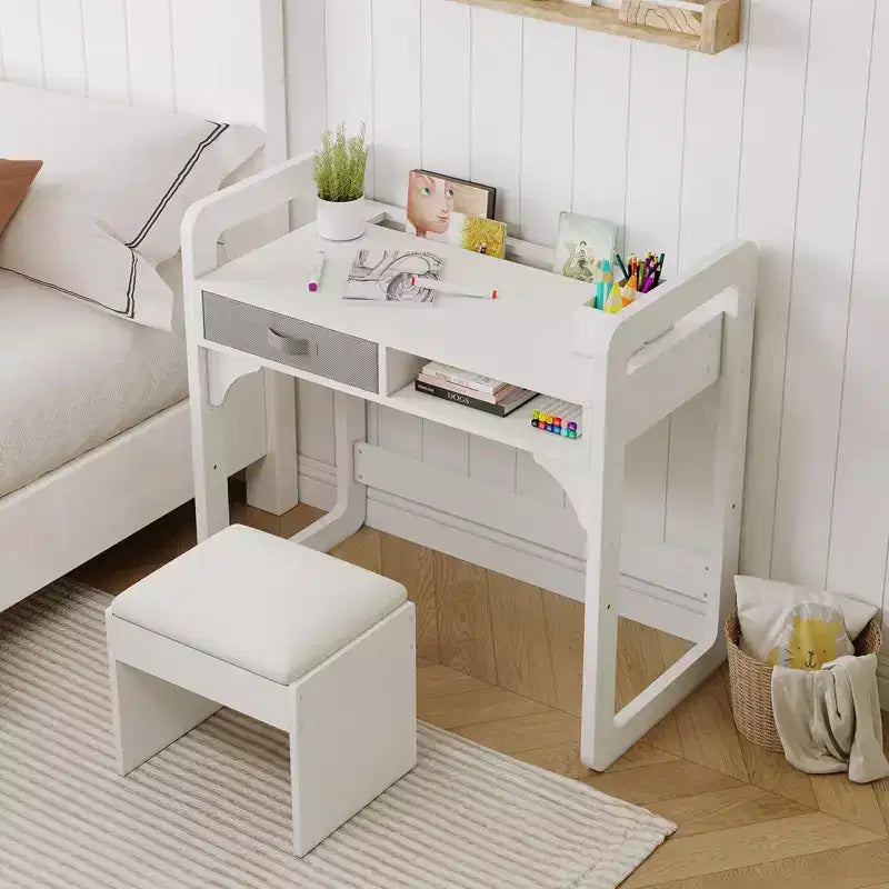 Ensemble bureau et chaise pour enfants, bureau d'étude pour garçons et filles, table d'écriture en bois pour enfants avec tiroirs en tissu et porte-stylo