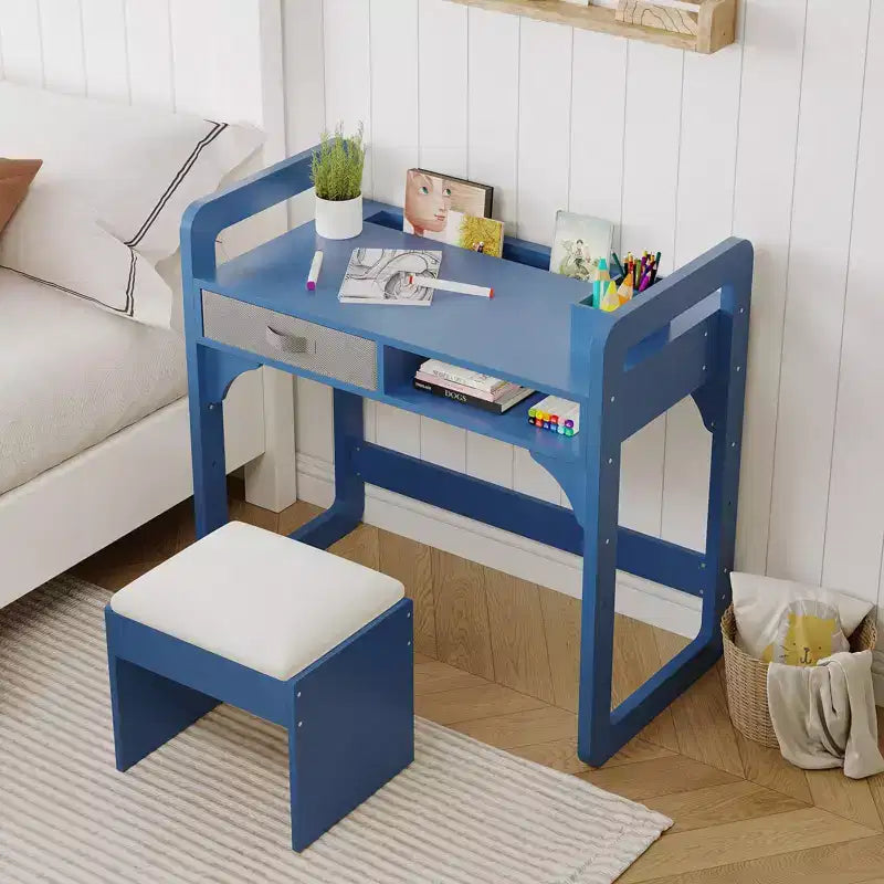 Ensemble bureau et chaise pour enfants, bureau d'étude pour garçons et filles, table d'écriture en bois pour enfants avec tiroirs en tissu et porte-stylo
