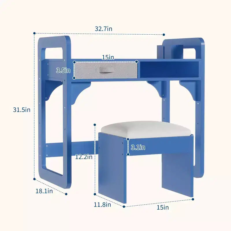 Ensemble bureau et chaise pour enfants, bureau d'étude pour garçons et filles, table d'écriture en bois pour enfants avec tiroirs en tissu et porte-stylo