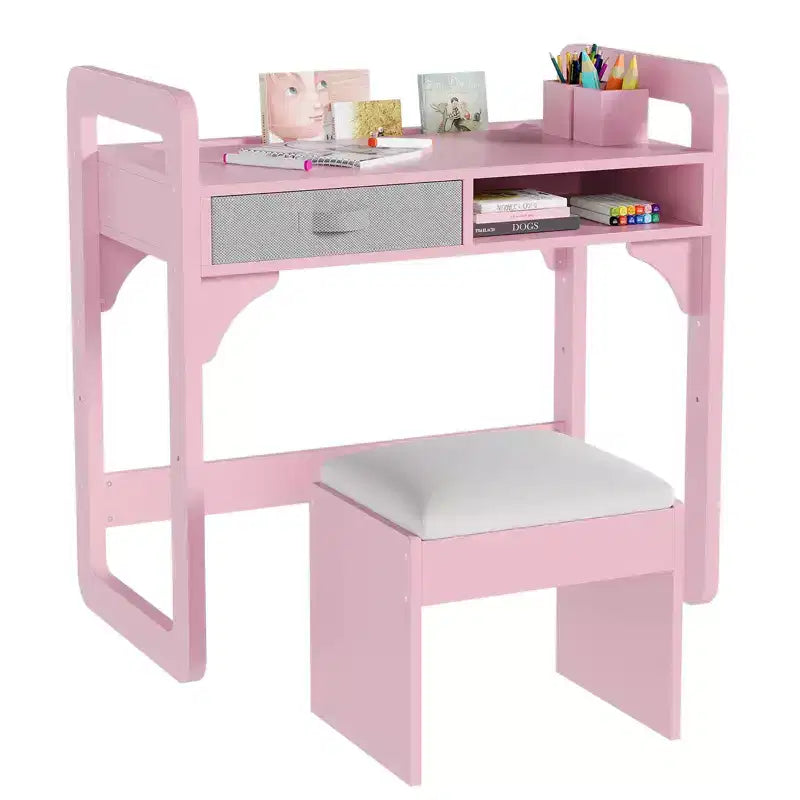 Ensemble bureau et chaise pour enfants, bureau d'étude pour garçons et filles, table d'écriture en bois pour enfants avec tiroirs en tissu et porte-stylo