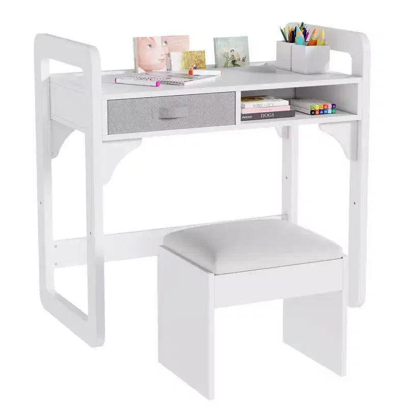 Ensemble bureau et chaise pour enfants, bureau d'étude pour garçons et filles, table d'écriture en bois pour enfants avec tiroirs en tissu et porte-stylo