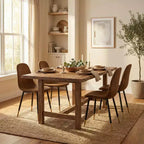 FurnitureR Lot de 4 chaises de salle à manger rembourrées, chaises d'appoint en faux daim marron vintage avec pieds en métal, chaises d'appoint modernes pour salle à manger