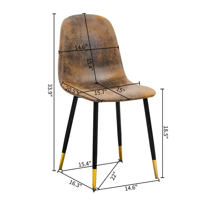 FurnitureR Lot de 4 chaises de salle à manger rembourrées, chaises d'appoint en faux daim marron vintage avec pieds en métal, chaises d'appoint modernes pour salle à manger