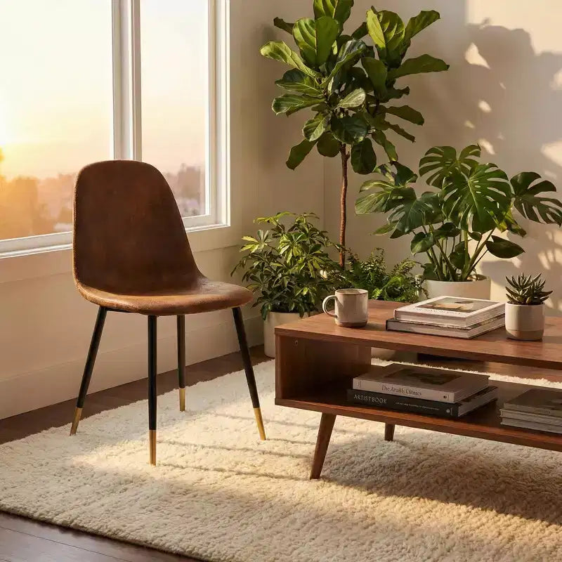 FurnitureR Lot de 4 chaises de salle à manger rembourrées, chaises d'appoint en faux daim marron vintage avec pieds en métal, chaises d'appoint modernes pour salle à manger
