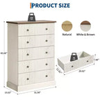 COZONY Commode haute à 5 tiroirs de 114 cm pour chambre à coucher, avec détails cannelés verticaux en bois et poignées métalliques, rangement peu encombrant pour appartement ou chambre d'amis