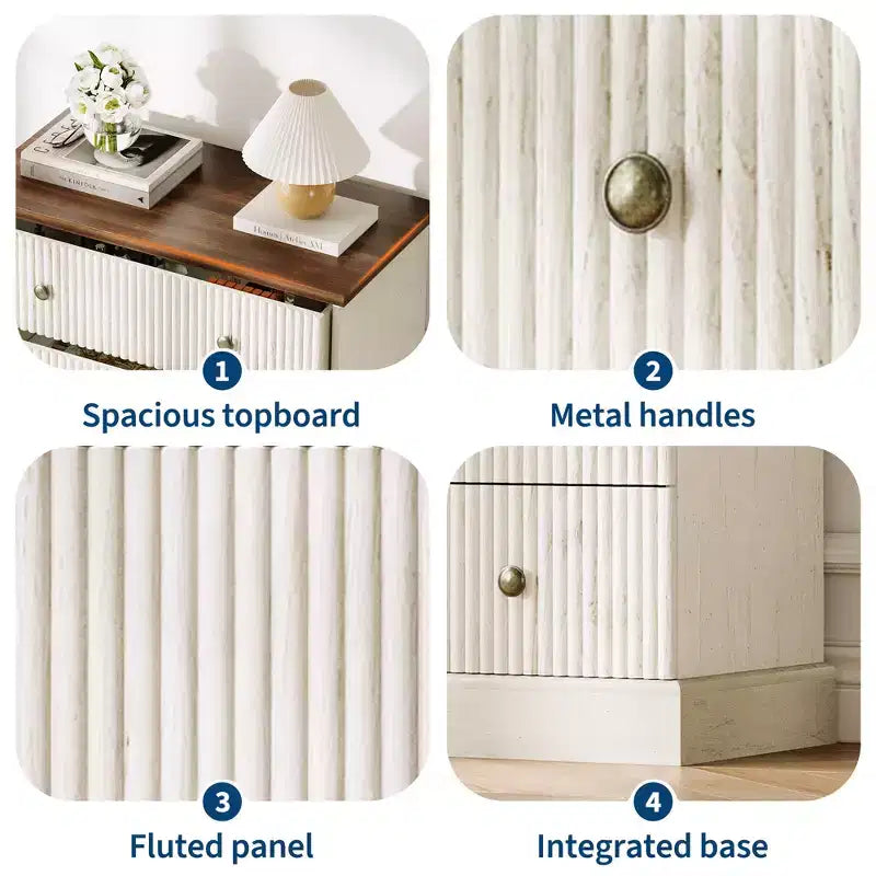 COZONY Commode haute à 5 tiroirs de 114 cm pour chambre à coucher, avec détails cannelés verticaux en bois et poignées métalliques, rangement peu encombrant pour appartement ou chambre d'amis