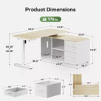 Bureau debout électrique réglable en hauteur 55 X 24 pouces, bureau debout exécutif en forme de L avec classeur, bureau d'ordinateur moderne pour bureau à domicile
