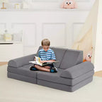 Canapé d'angle modulable 10 pièces convertible pour enfants, coussins de jeu en mousse souple avec piscine à balles, canapé de jeu pour garçons et filles (gris)