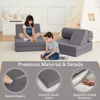 Canapé d'angle modulable 10 pièces convertible pour enfants, coussins de jeu en mousse souple avec piscine à balles, canapé de jeu pour garçons et filles (gris)