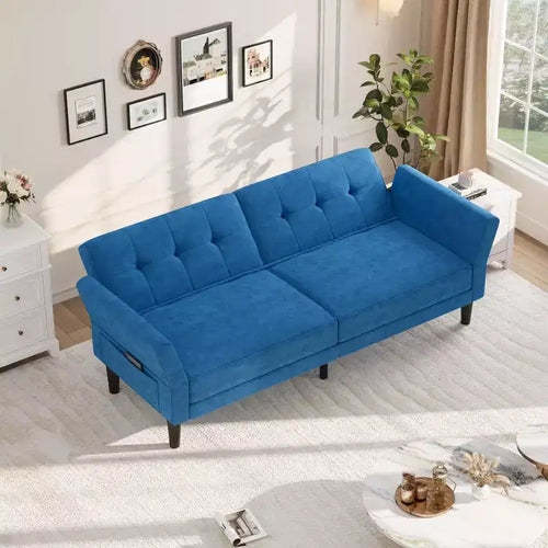 Canapé-lit futon moderne 89, dossier et accoudoirs réglables, confortable, convertible, polyvalent pour salon, chambre à coucher, appartement