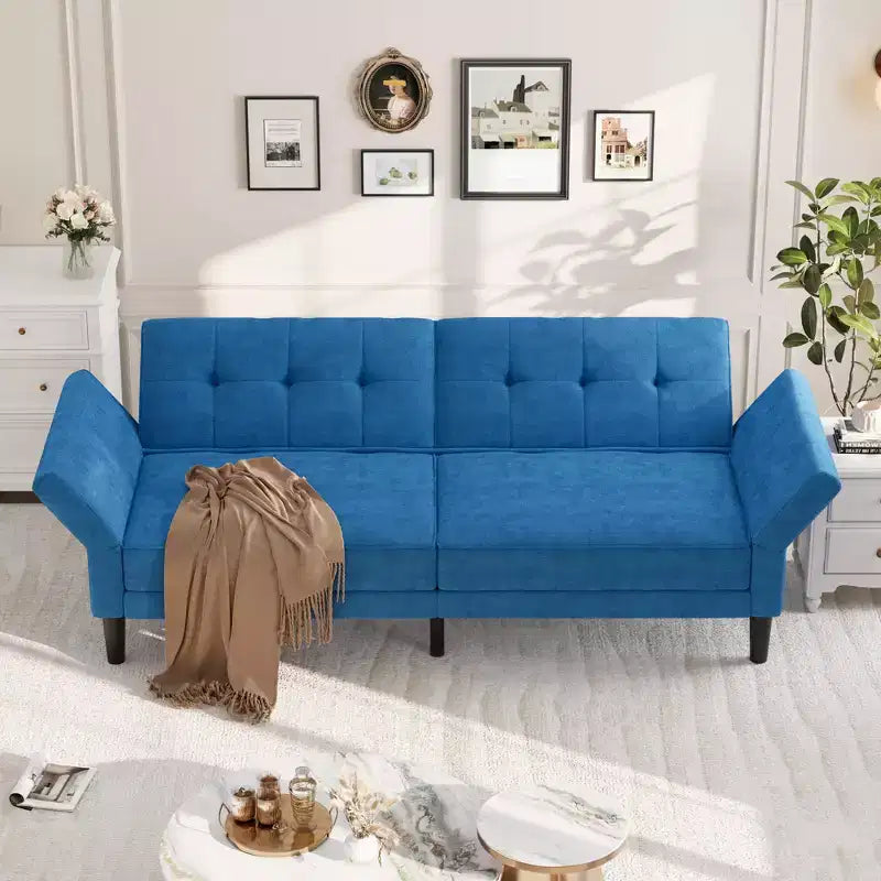 Canapé-lit futon moderne 89, dossier et accoudoirs réglables, confortable, convertible, polyvalent pour salon, chambre à coucher, appartement