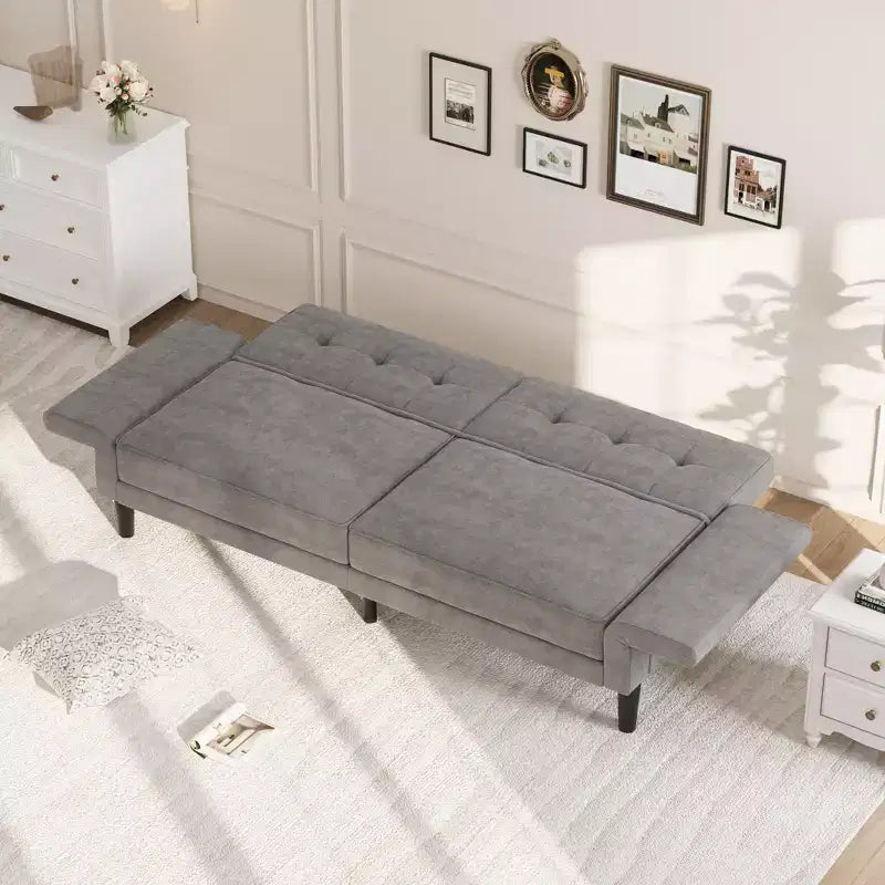 Canapé-lit futon moderne 89, dossier et accoudoirs réglables, confortable, convertible, polyvalent pour salon, chambre à coucher, appartement