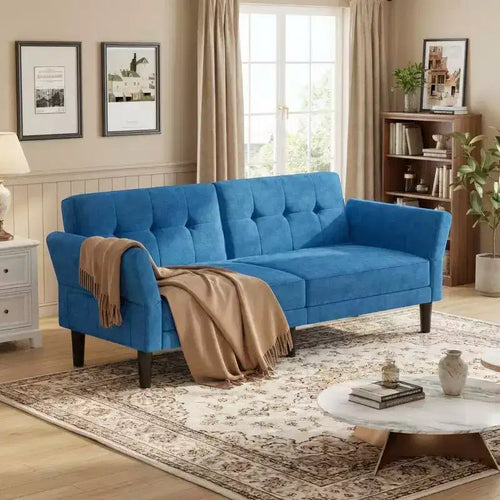 89 Modern Futon Sofa Bed, Adjustable Backrest & Armrest Comfy Convertible Sleeper Couch, Versatile for Living Room Bedroom Apartment
