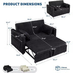 Canapé-lit 2 places en velours côtelé de 122 cm, dossier réglable avec station de charge et poches latérales, canapé-lit escamotable pour salon, chambre à coucher, appartement