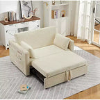 Canapé-lit 2 places en velours côtelé de 122 cm, dossier réglable avec station de charge et poches latérales, canapé-lit escamotable pour salon, chambre à coucher, appartement