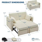 Canapé-lit 2 places en velours côtelé de 122 cm, dossier réglable avec station de charge et poches latérales, canapé-lit escamotable pour salon, chambre à coucher, appartement