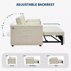 Canapé-lit 2 places en velours côtelé de 122 cm, dossier réglable avec station de charge et poches latérales, canapé-lit escamotable pour salon, chambre à coucher, appartement