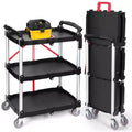 176LBS Folding Utility Cart with Wheels, Foldable Utility Service Cart, 3 Tier Collapsible Rolling Cart with 360Swivel Wheels, Portable Cart